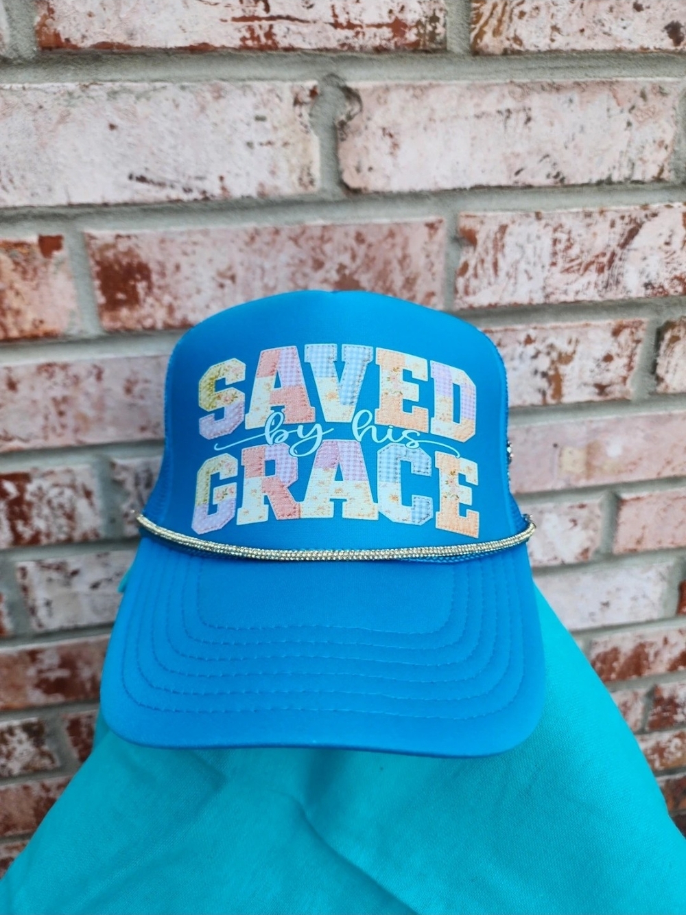 Blue 'Saved by His Grace' Trucker Hat